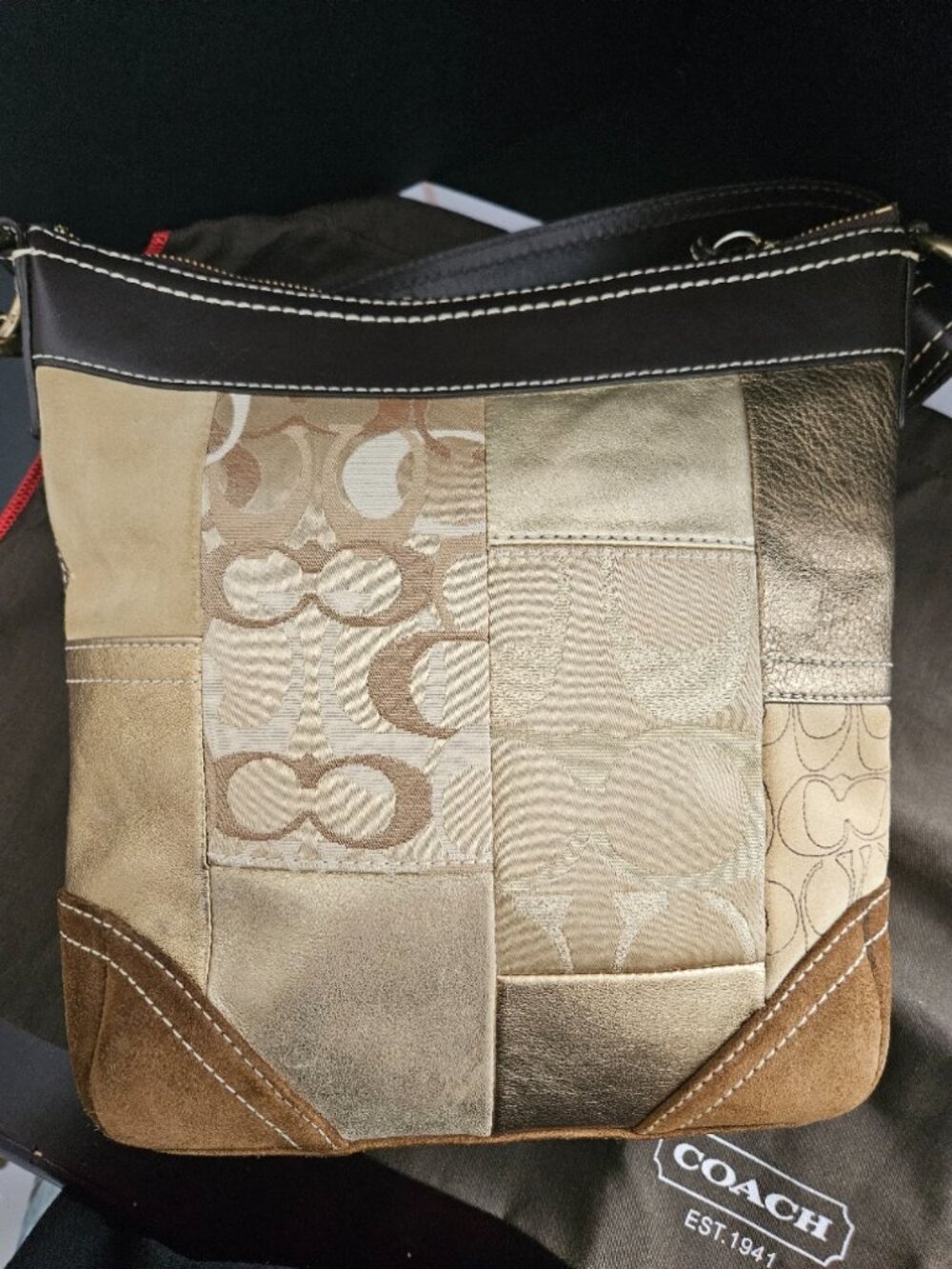 Coach Hobo Crossbody Patch Work Brown & Gold bag No. G0771-10387 -EUC (VINTAGE) - Picture 8 of 15